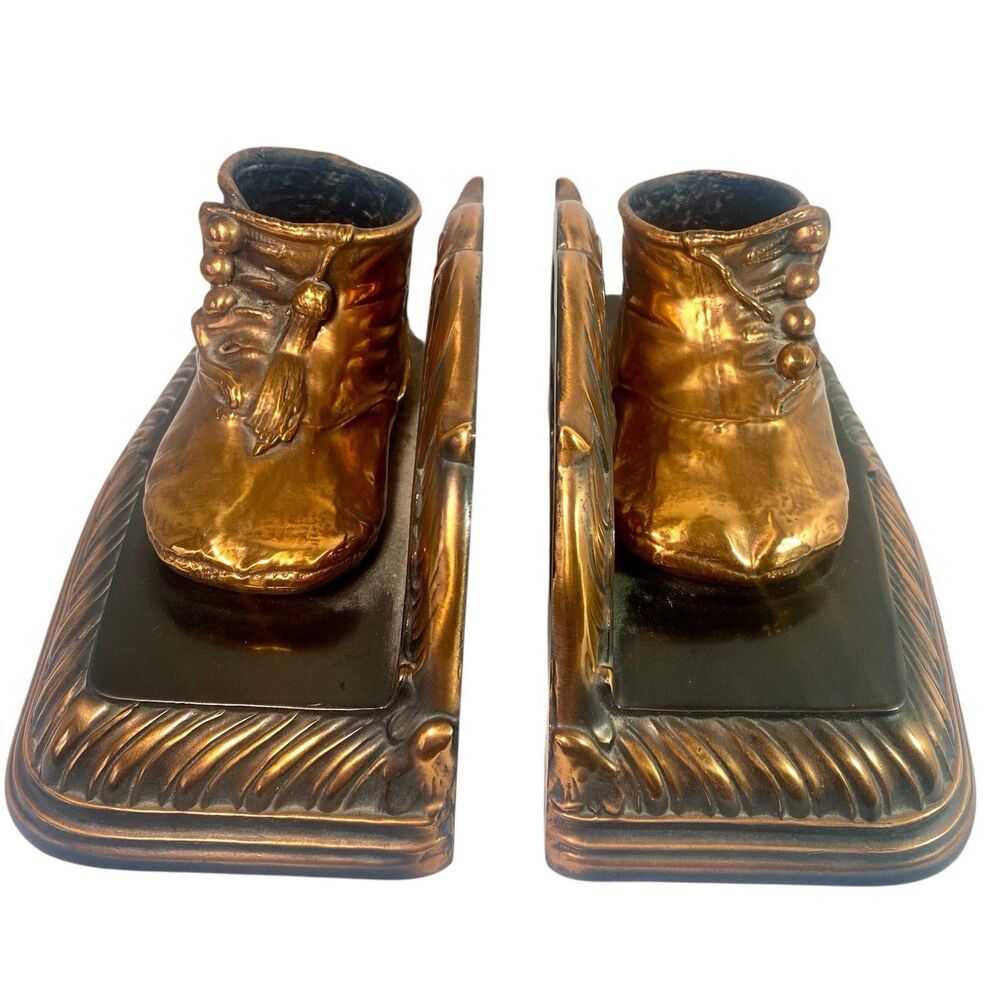 Vintage Baby Shoes Bookends Bronzed MCM Mid Century Modern Nursery Decor